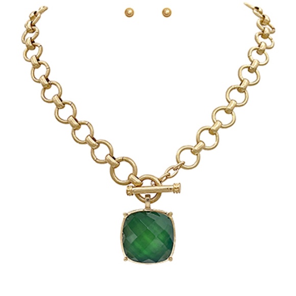 Square Stone Pendant Necklace Set - Picture 6 of 9